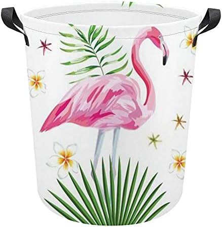 Kolourlife Vodootporna platna rublje košara Jedinstveni ružičasti flamingo i tropski listovi sklopivi igrački