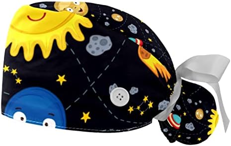 2pcs Žene podesive radne kape sa gumbom Cartoon Slatke svemirske zvijezde Planete Galaxy rakete Sun Ponytail