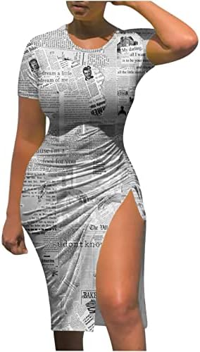Ženska haljina za ljeto 2023 Seksi ljetni kratki rukav okrugli vrat tiskani odštampava za rezanje