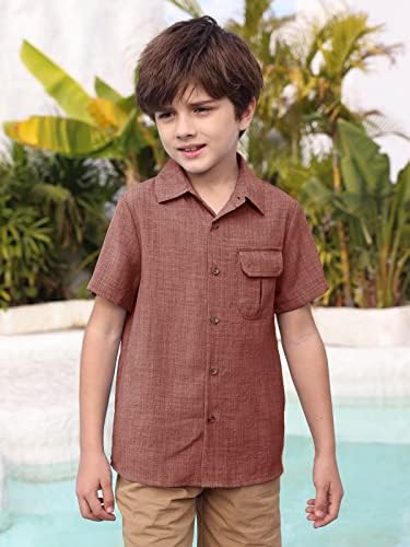 Inorin Deca Deca Dečaci Povremeni Kratki Rukavi Dugme Down Dress Shirt Linen Dizajn Collared Beach Shirts