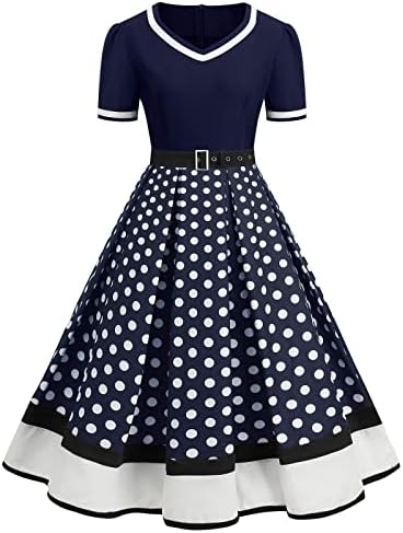 Vintage haljine za žene 1950-ih V izrez kratkih rukava za kravata za kratki struk Flowy Swing Maxi haljina