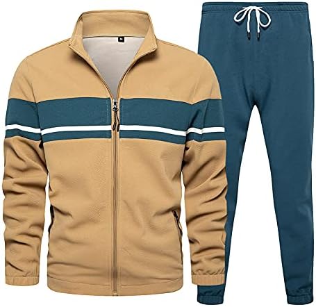 Zhuer Mens Boja blok Trackies 2 komada Outfit Potpuni zip jogging duweasuits casual active odjeća