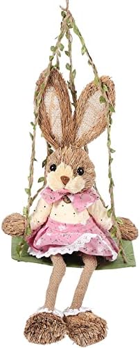 Didiseaon Easter Swing Swing Bunny Handny Hand-tkana slamna zečja figurica za kućni vrt Uskršnji praznični dekor