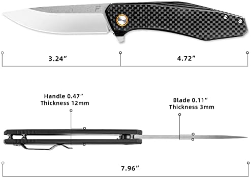 Fanadith Taktički nož, džepni sklopivi nož za EDC 3.5 oštricu, nož sa bravom od karbonskih vlakana