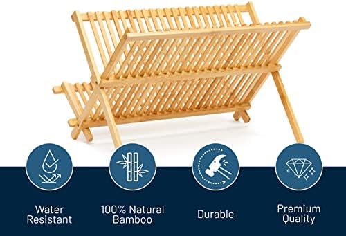 Royalhouse Premium Prirodni stalak za suđe od bambusa, odvodnik za suđe, sklopivi i kompaktni