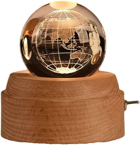 Kkekos rotirajuća 3D isklesana kristalna lopta sa drvenim glazbenim LED bazom Kućni dekor ureda Dekor