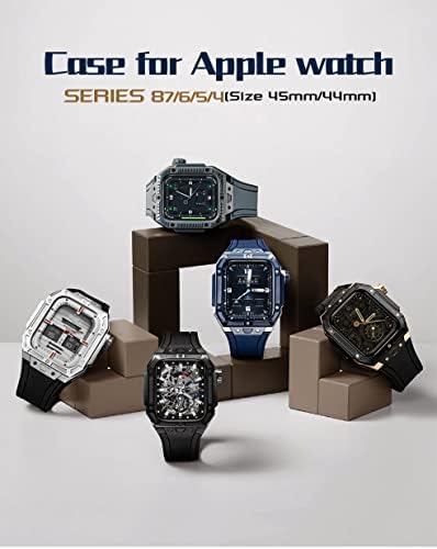 CNHKAU luksuzni komplet za modifikaciju za Apple Watch 45mm aluminijski metalni futrola gumene