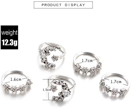 Prsten za žene Moda 5pc Silver Ljubav prstenastog prstena Moon Star Crystal boemijski vjenčani