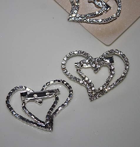 Moderan broš s dvostrukim srcem s pilinskom srebrnom s rhinestones - set od 6 broševa