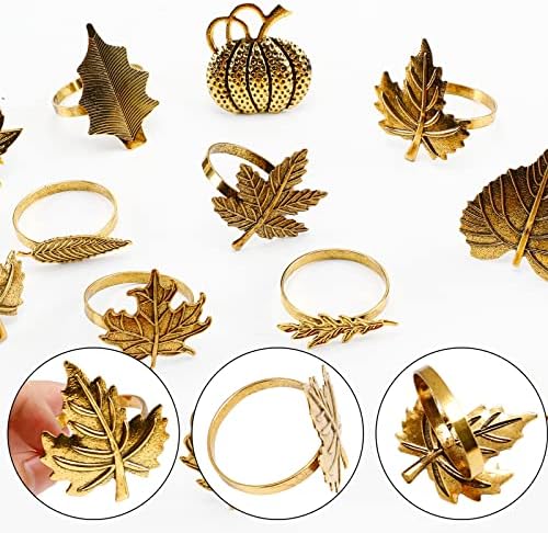 12 komada prstenovi salveta, metalni prsten za vintage javora od javora za zahvalnost, božić, večera,