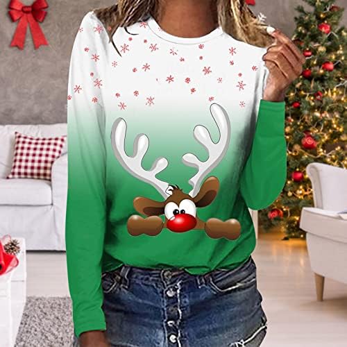 Ženska božićna tunika moda 2023 Novogodišnja rukav Crewneck džemper snijeg pahuljica Shy Elk