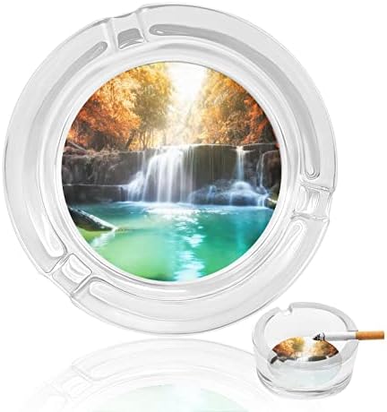 Pejzažni vodopad u jesen šumskom staklenom pepelom za cigarete okrugle ladice za pepeo za kućni ured i restorane