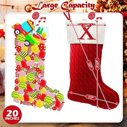 Zoea 20 inča božićne čarape sa inicijalima, veliko vezeno slovo pletene božićne čarape za porodične