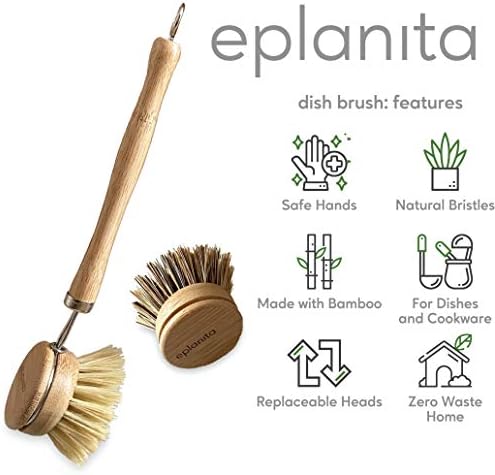 Prirodno jelo EPLANITA, 3 zamjenske glave, kuhinjske eko bambusove četke za čišćenje, ekstra biljna
