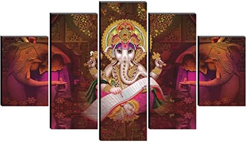 Saf Set od 5 Ganesha religiozne moderne umjetnosti dekorativno zidno slikarstvo 30 inča x 18 inča PNLS32212