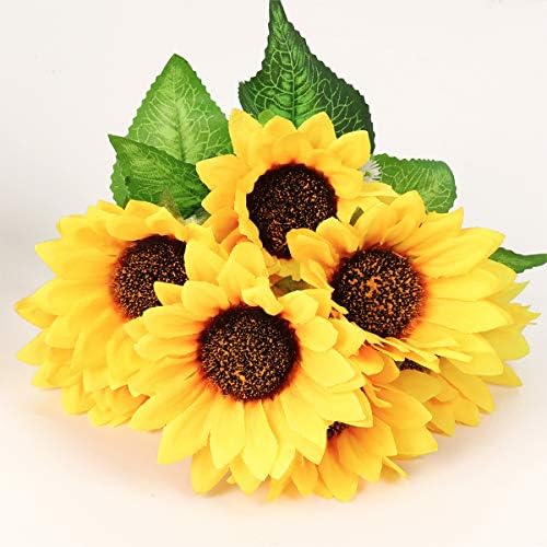 Mocoosy 4 grozdove Artificial Sunflowers Bukets, lažni svileni suncokret sa stabljikama za ukrase, žuti
