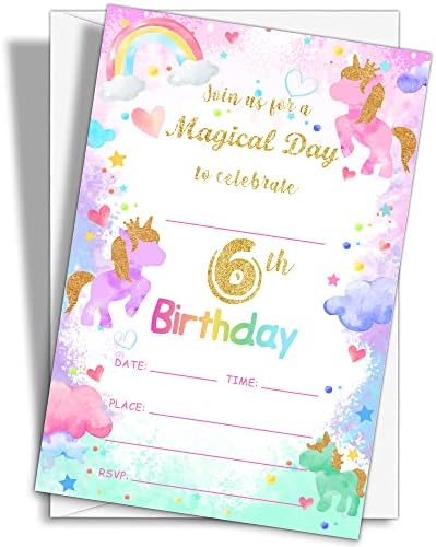 YQV 6. rođendani pozivnici, 20-grof Magical Day Rođendan pozva na koverte-HBYQK-B11