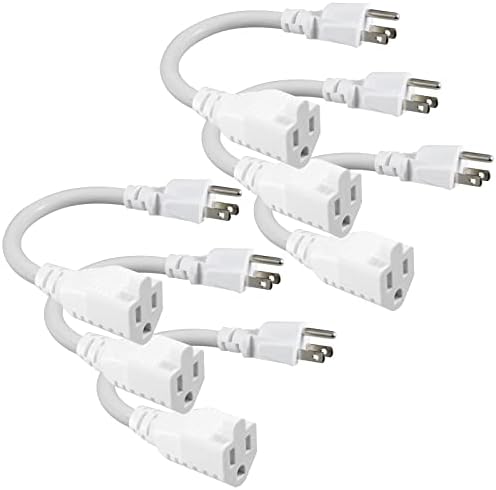 [6 paket] Bijeli produžni kabel za struju - 6 inča 3 PRONG mini zatvorene kabel, 16AWG mali električni ekstenzijski