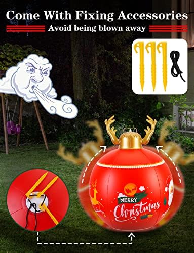 Napuhavanje Božićna lopta sa svetlom, 24 inča Extra Velika PVC lopta za božićnu zabavu, bašte za