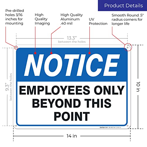 Primjetite zaposleni samo izvan ove tačke znaka, 10x14 inča, rđa Bez .040 aluminijum, otporan na izblijedjenje,