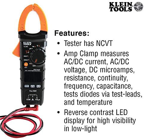 Klein Tools CL380 električni ispitivač, digitalni stezaljci i ne-kontaktni tester napona, auto-raspon i TRMS,