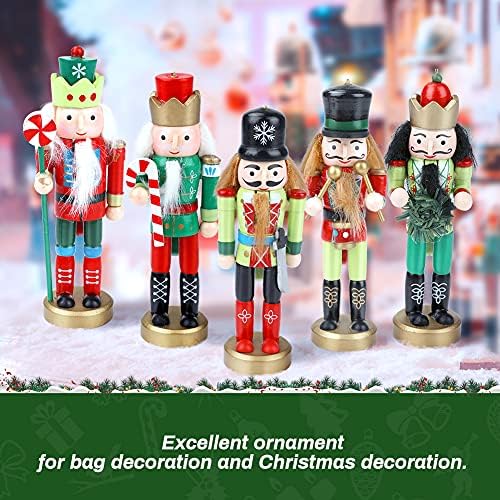 Wjiang 5 pakovanja drveni vojnici Orašara, 5 visoki Božićni ukrasi Orašara, figure Orašara vojnici viseći ukrasi