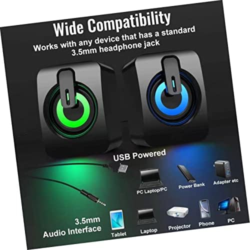 SOLUSTER Pc Soundbar 2 para laptop Alati glas RGB Powered Subwoofer Gaming USB-USB-napajani zvučnici