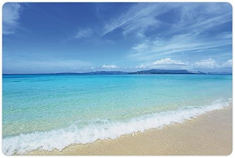 Lunarable Ocean pet Mat za hranu i vodu, egzotični krajolik na plaži sa nebom i čistom morskom vodom