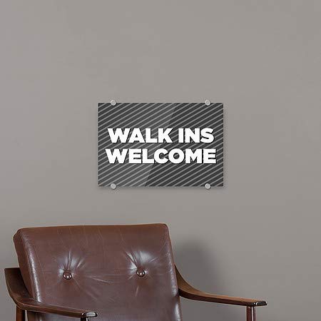CGsignLab | WALK INS DOBRODOŠLI -STRIPES Grey Premium akrilni znak | 18 x12