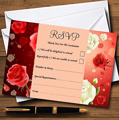 Crvene i bijele ruže personalizirane RSVP kartice