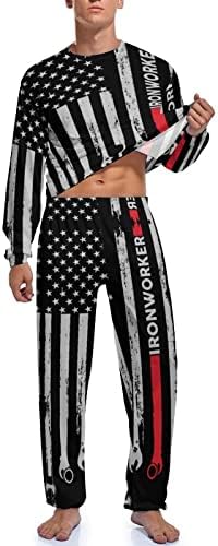 Ironworker američka zastava Muška pidžama Set dugih rukava Sleepwear Loung Set Pjs za putovanja