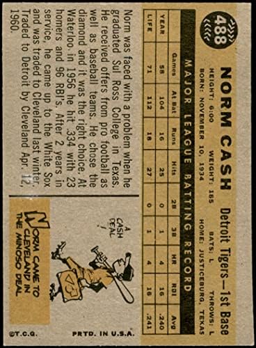 1960. topps 488 Norm Cash Detroit Tigers Ex / MT + tigrovi