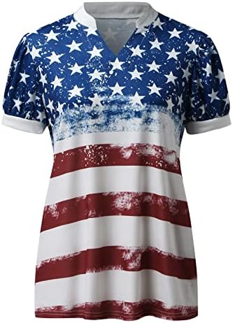 Ženske Duge Rukave Američka Košulja V Zastava Ženska Obojena Košulja Vrat Ruka Kratki Pulover Za Dan Nezavisnosti