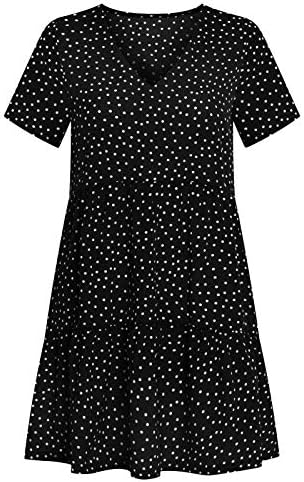 Officpb Ljetne haljine za žene, ljetni casual tunik kratkih rukava V vrat Ležerne prilike za ispis labave točke