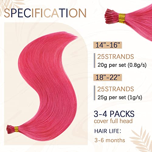 Runature snopovi Coolored i Tip vruće ružičaste ekstenzije za kosu ljudska kosa 18 inča 25g