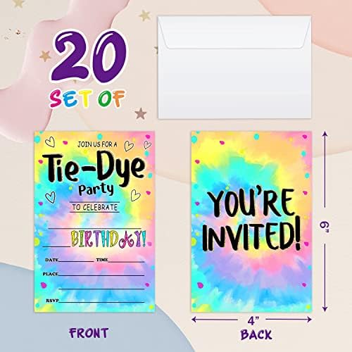 Wuawn 20 TIE-DYE Rođendanske pozivnice sa kovertama, tematsko napunjeno umjetnosti - u rođendanskih kartica