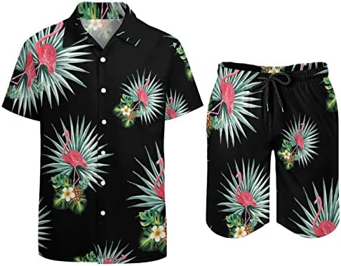 Baikutouan Flamingo ananas od 2 komada Havajska košulja odijela ležerna gumba Donje i plaže Hlače odmora