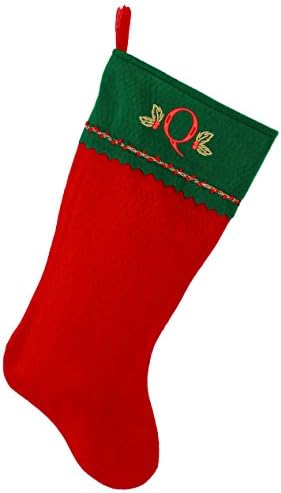 Monogramirani me vezeni početni božićni čarapa, zeleni i crveni filc, početni q