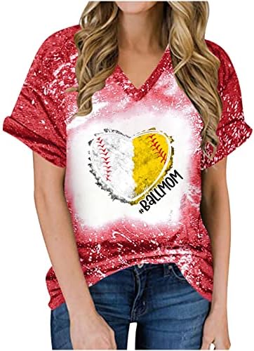 Baseball Heart Horce za ženske ležerne s kratkim rukavima s kratkim rukavima V-izrez za majicu za majicu za mamu