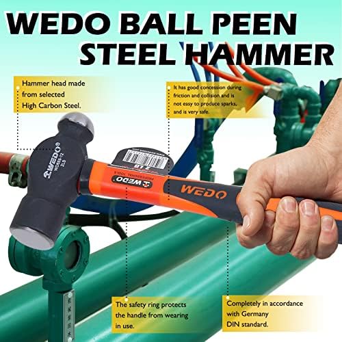 Wedo Ball peen Hammer, Ball Pein Hammer sa ručkama od fiberglasa 24oz, čelik sa visokim sadržajem