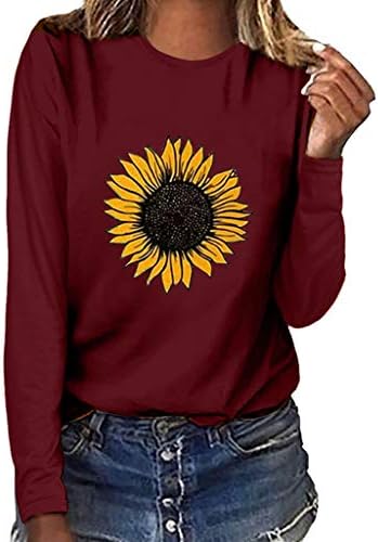Kuaileya Womens dukserica tiskana majica Top suncokretov pulover O-izrez duge za bluze duge žene