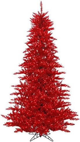 Vickerman 5,5 'Tinsel Crvena umjetna božinska drvca sa 400 crvenih svetla - Faux Crveno božićno drvce