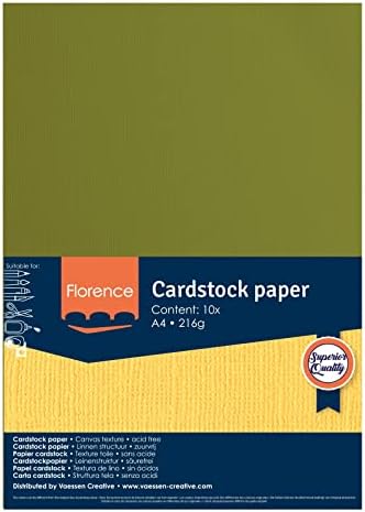 Vaessen Creative Florence Textered Cardstock, Olive Green, 216 grama, A4, 10 listova, za screpbooking,