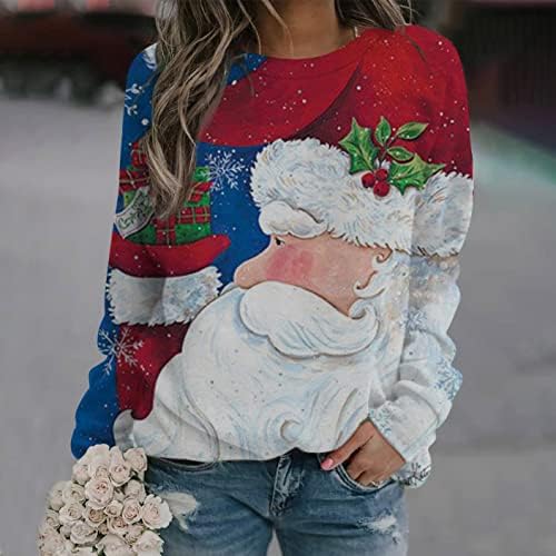 Ženski božićni duks smiješni tiskani Thirts Dugi rukav pulover casual crewneck vrhovi labavi comfy