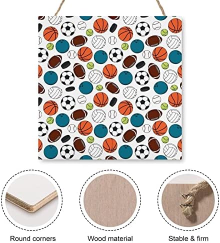 Fudbal košarkaški ragbi drveni znak personalizirano viseće drvene plaketne zidne umjetnosti sa užadima