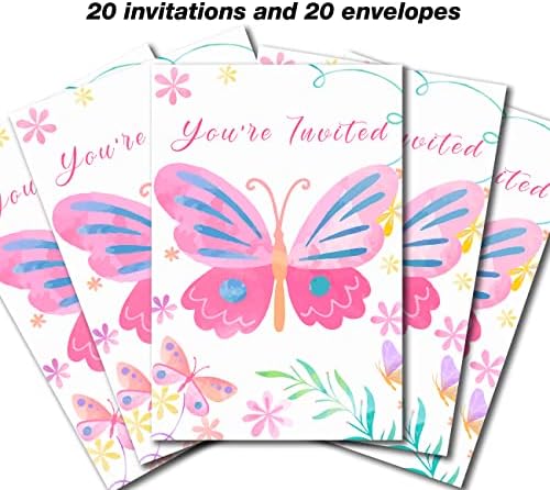 Pozivi za akvarel leptir za djevojčice popunjavanje poziva na 20 sa 15 sa koverte cvjetne zabave poziva
