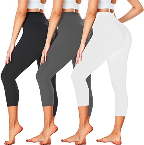 Fullsoft 3 Pack Capri gamaše za žene - High Struk Tummy Control Crni trening joga hlače