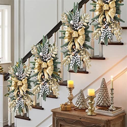 Bežična lampica Prelit Stepenirs Umjetni božićni ukrasi, viseći stepenište Teard Swag vijenac svijetli božićni