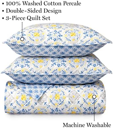 Martha Stewart Candace prekrivač | pamuk - cool i hrskava percale tkanje | Meka i pliša | kralj Veličina - Multi