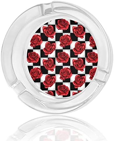 Wonderland Red Roses na šahovskoj staklenoj staklu pepeljara za pepeo za pepeo za pušenje